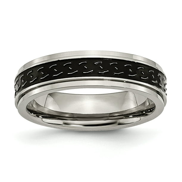 Gift Titanium Ridged Edge Black Enamel Braid Design 6mm Polished Band Gift Titanium Ridged Edge Black Enamel Braid Design 6mm Polished Band